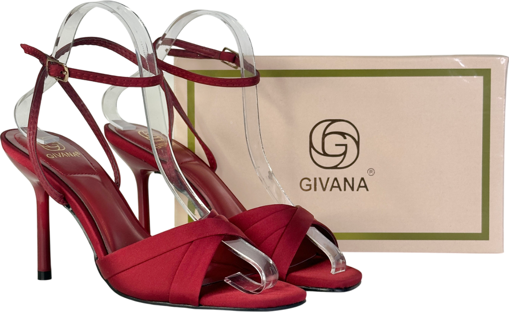 Givana Red 'bestie' Ankle Strap Open Toe Heels UK 4 EU 37 👠