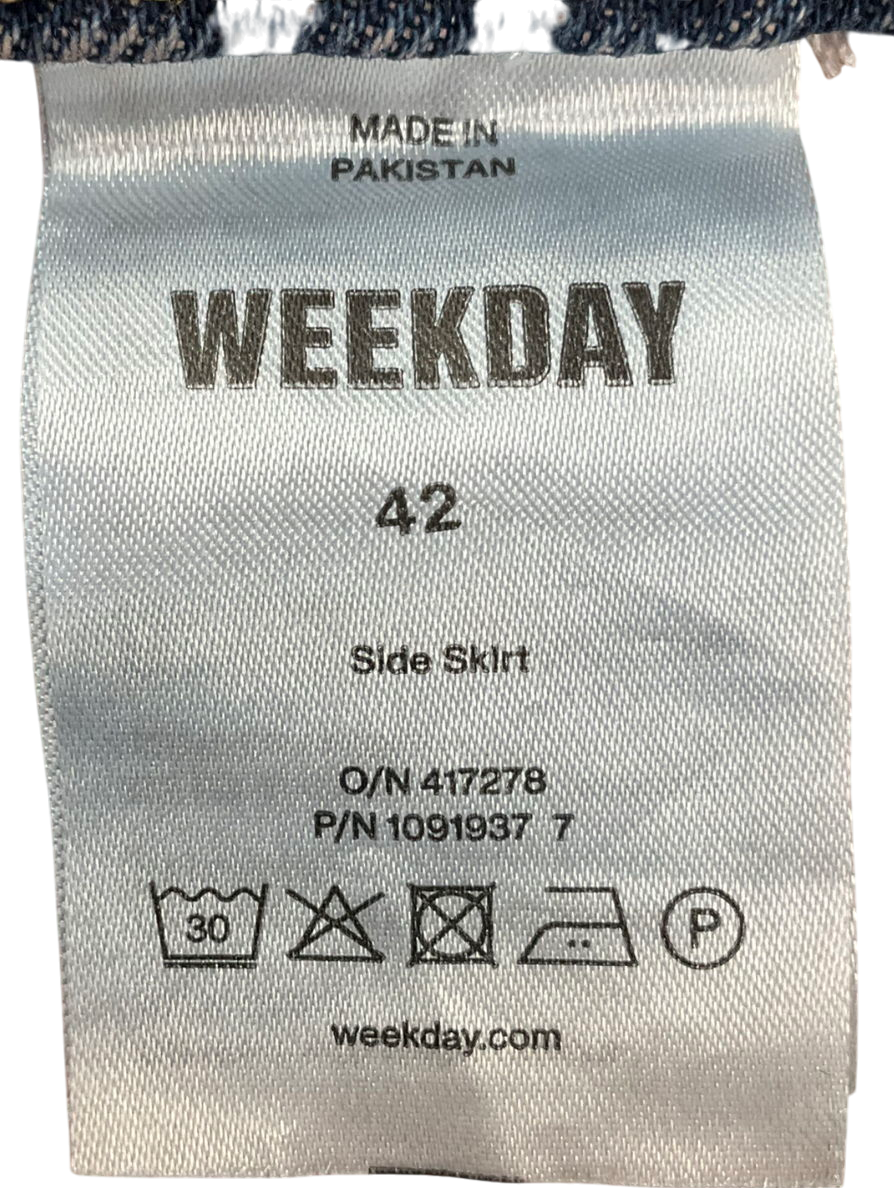 Weekday Side Denim Midi Skirt In Blue Wash W42