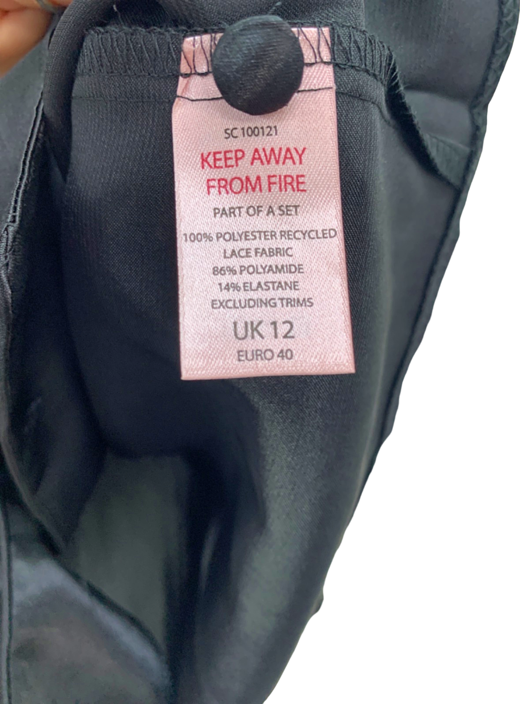 Boux Avenue Black Satin Amelia 2-piece Top  & Short Set with lace trim UK 12