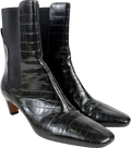 River Island Black Faux Leather Croc Low Heel Ankle Boot UK 5 EU 38