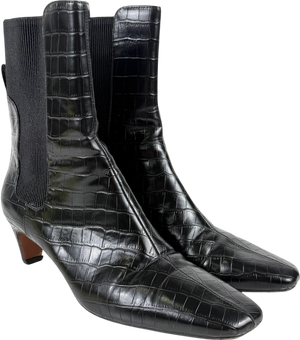 River Island Black Faux Leather Croc Low Heel Ankle Boot UK 5 EU 38