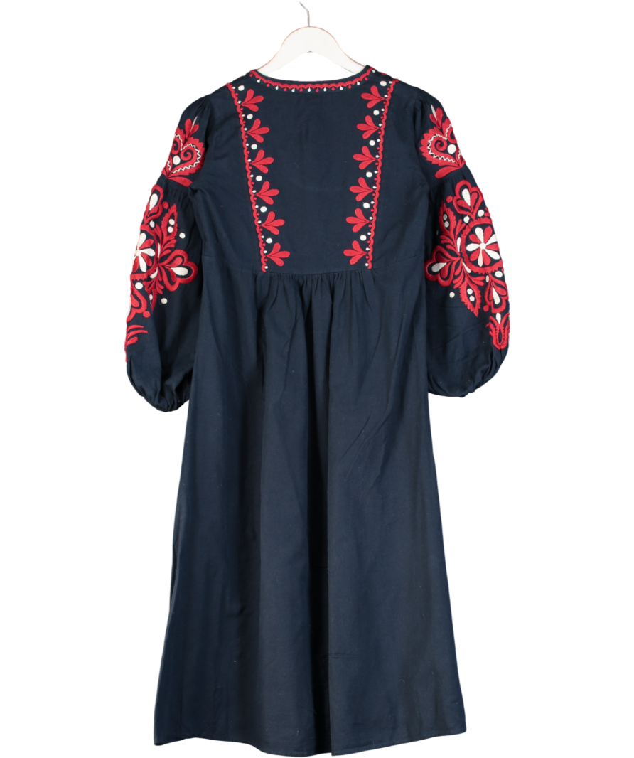 ZARA Blue / Red Embroidered Kaftan Dress UK XS