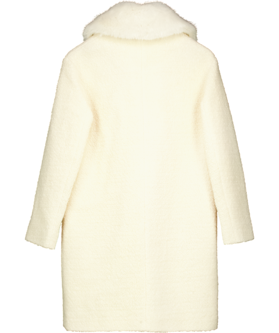 LK Bennett Cream Boucle Coat With Faux Fur Collar UK 6