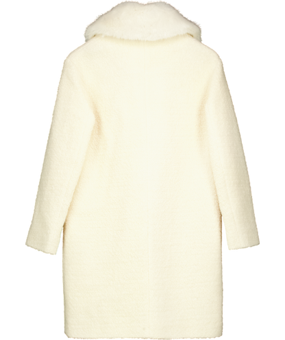 LK Bennett Cream Boucle Coat With Faux Fur Collar UK 6