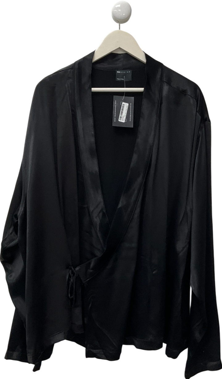 ASOS Wrap Shirt In Black Satin UK L
