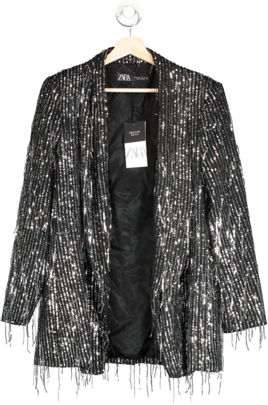 ZARA Black Sequin Blazer UK M
