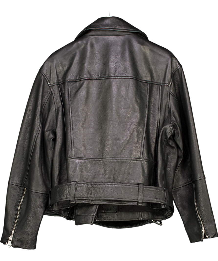 H&M Black Leather Biker Jacket UK M