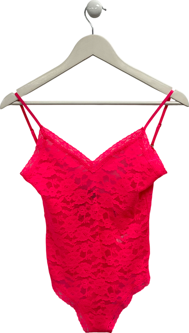 Anthropologie Pink V Neck Lace Bodysuit UK XS