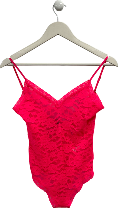 Anthropologie Pink V Neck Lace Bodysuit UK XS