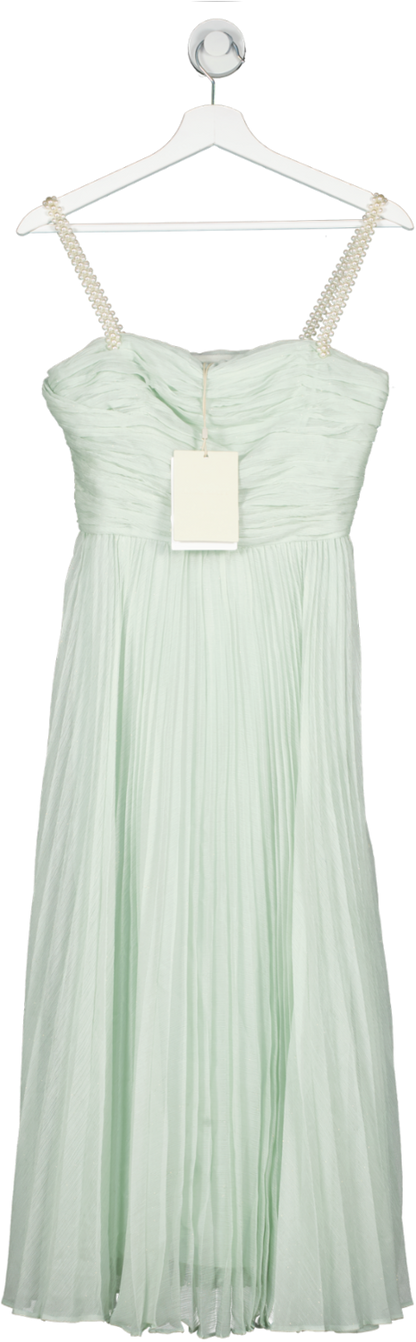 Miss Sixty Green Pleated Tulle Dress With Pearl Detail Straps UK XS