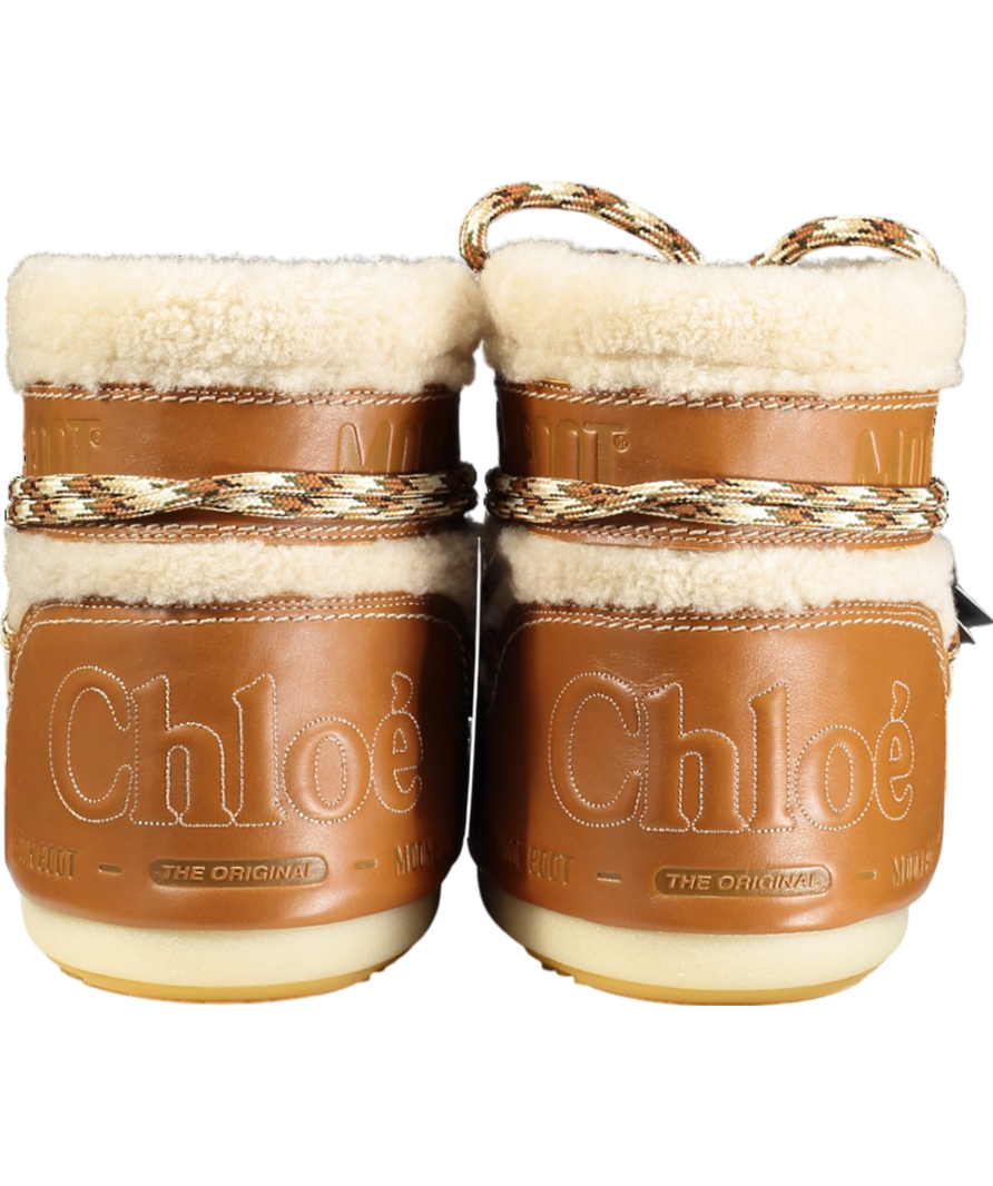 Chloé Brown Wool & Leather Logo Snow Moon Boots UK 6.5 EU 39.5 👠