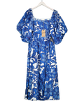 Joanie x Zeena Blue Emma Floral Print Puff Sleeve Midaxi Dress UK 22