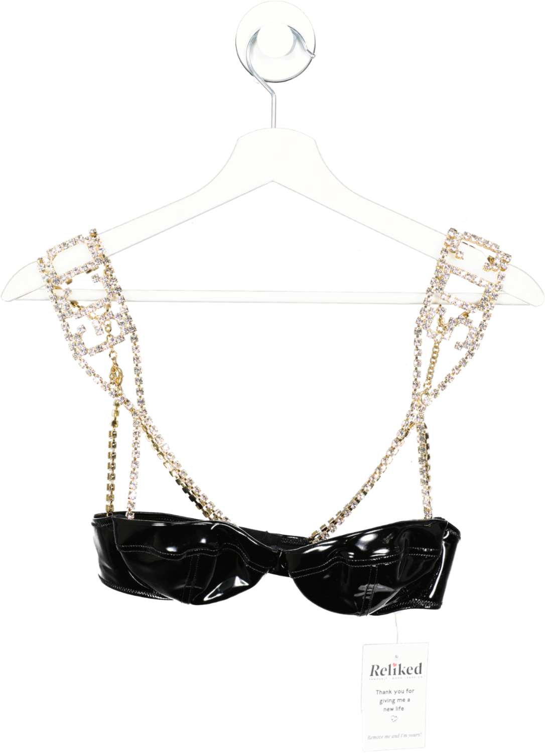 GCDS Black Bling Vinyl Bralet UK XS