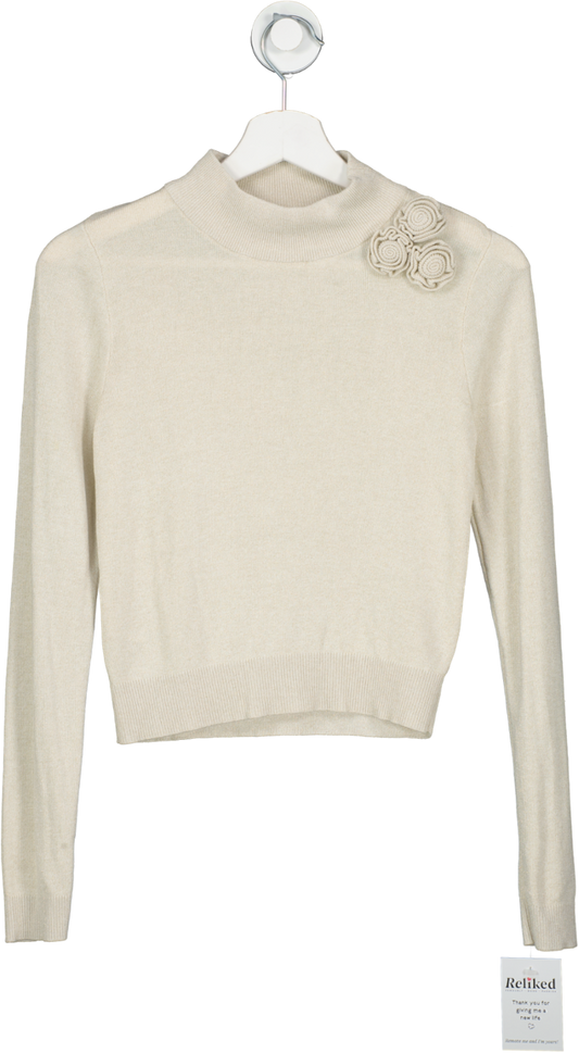 MANGO Cream Lurex Floral Sweater UK S