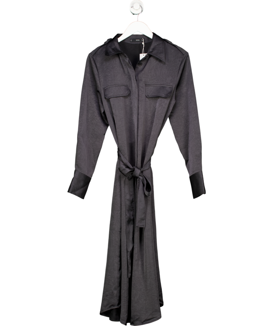MANGO Black Satin Shirt Dress UK M