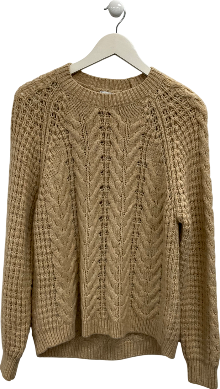 MANGO Beige Open Cable Knit Relaxed Jumper UK M