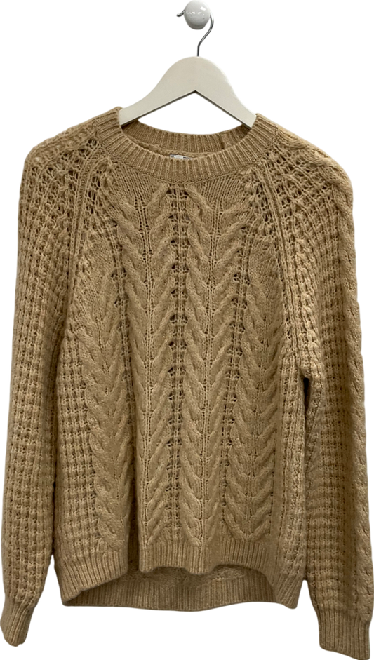 MANGO Beige Open Cable Knit Relaxed Jumper UK M