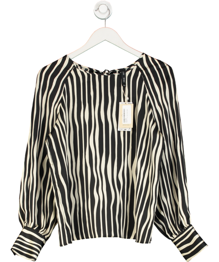 MANGO Black Striped Satin Top UK M