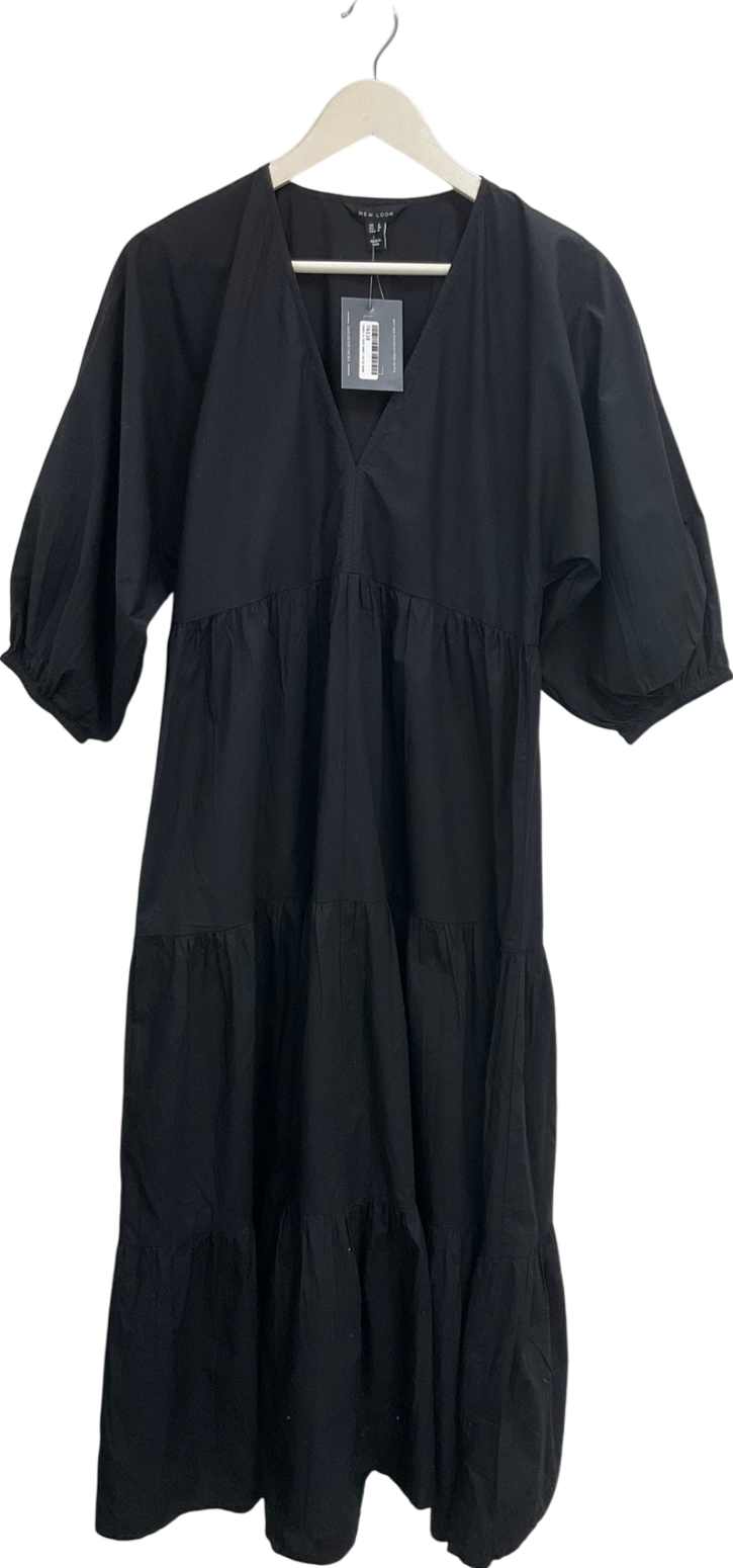 New Look Black Puff Sleeve Tiered Maxi Dress UK 8