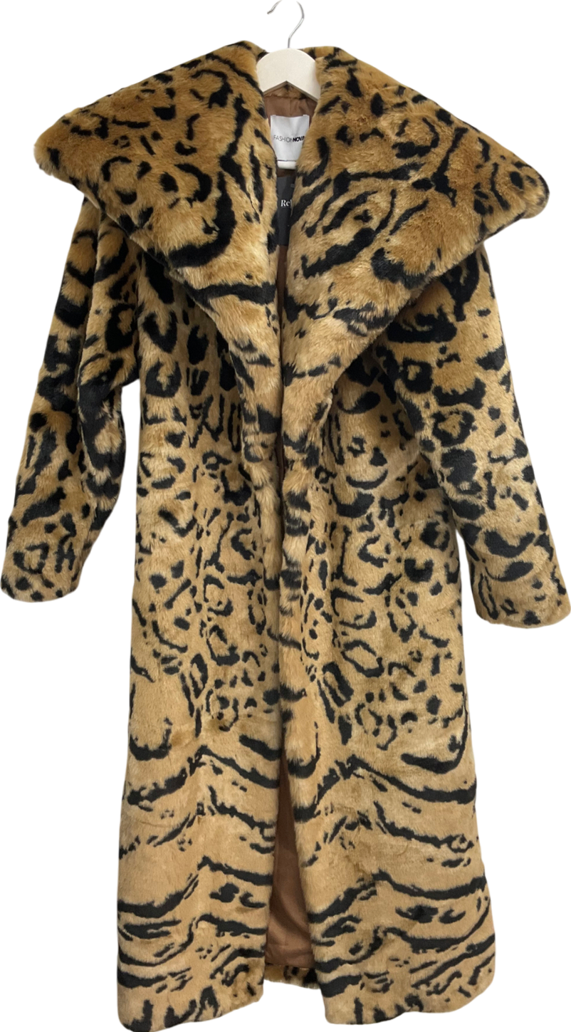 Fashion Nova Brown Glam Life Faux Fur Coat UK S