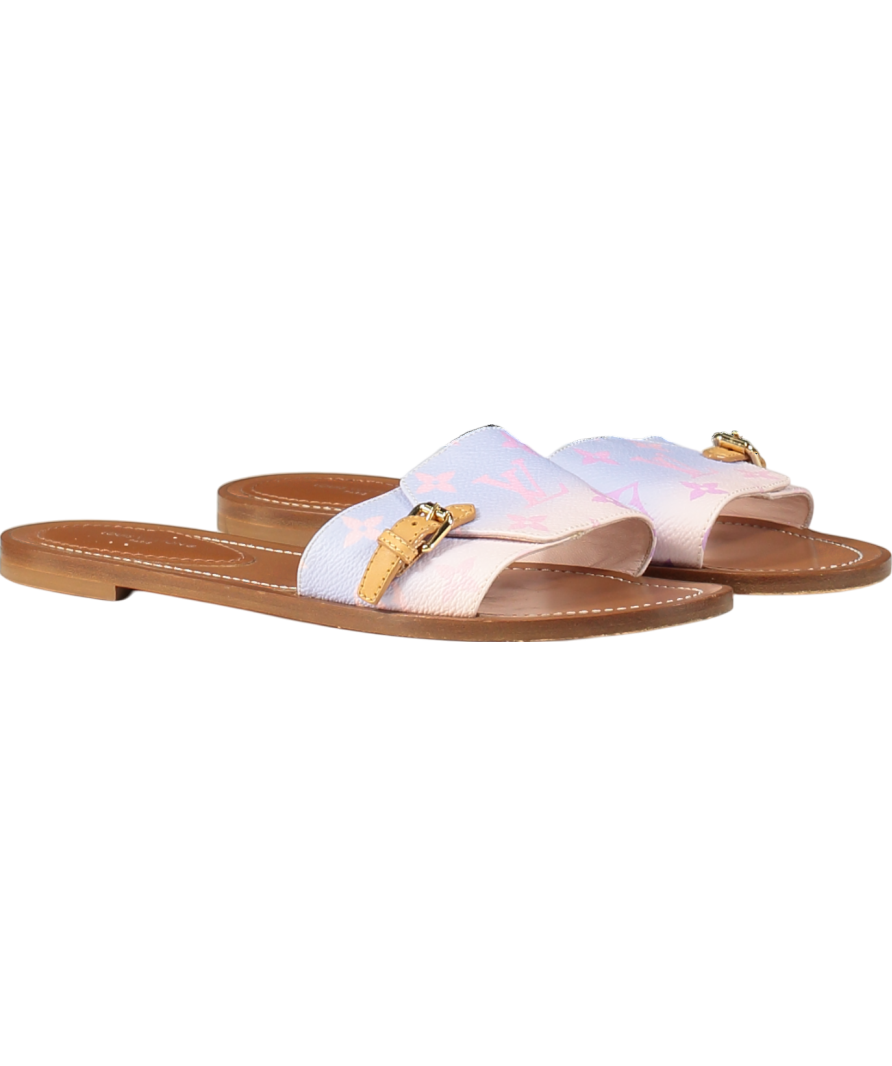 Louis Vuitton Pink Pink/purple Canvas Monogram Flat Slides UK 6 EU 39 👠