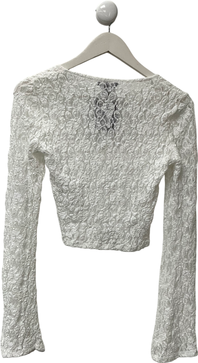 New Look White Square Neck Lace Long Sleeve Top UK 8