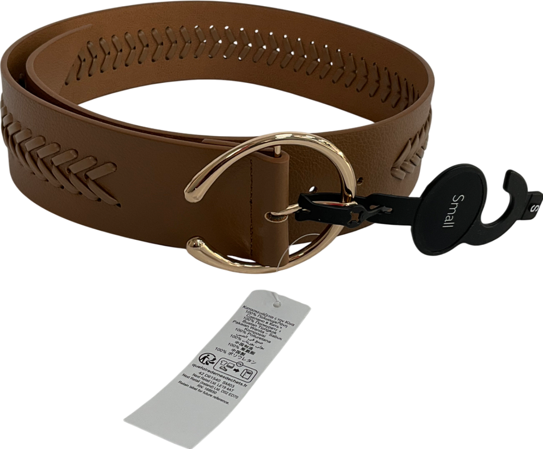 Next Tan Brown Plait Detail Wide Belt UK S