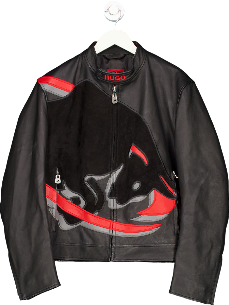 Hugo X Redbull Racing Bulls Black Leather Jacket UK S