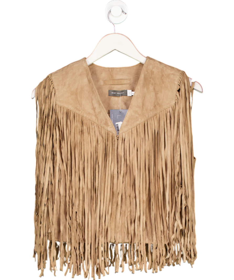 Mint Velvet Brown Natural Suede Fringed Waistcoat UK S
