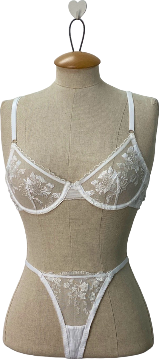 White Embroidered Bra and Panty Set UK Small