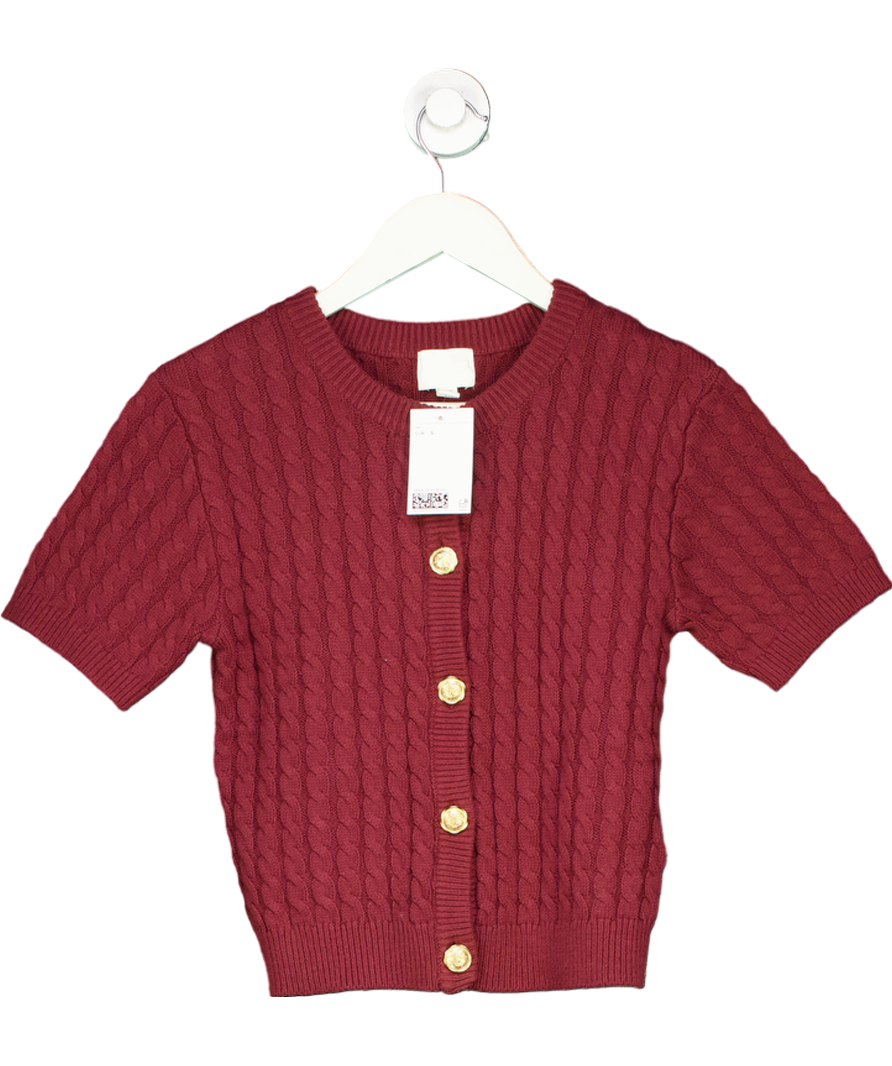 H&M  Burgundy Cable-knit Short Sleeve Cardigan UK S