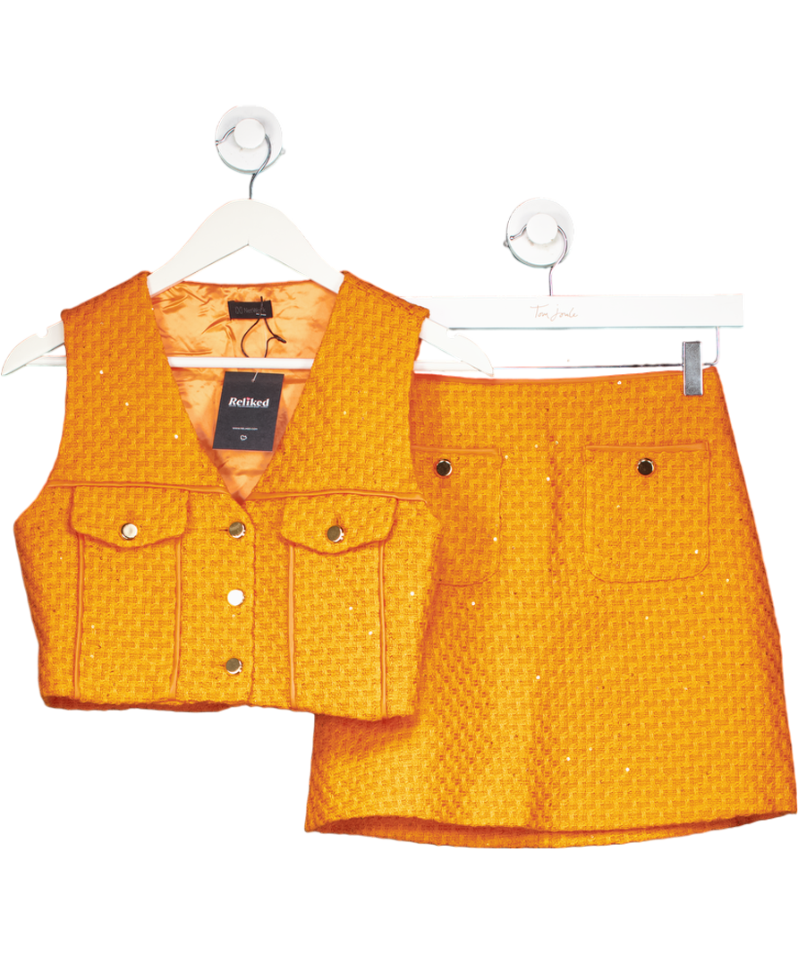Network Orange Tweed Waistcoat Top And Mini Skirt Set UK XS