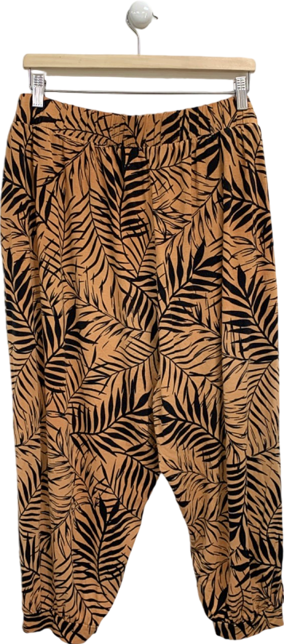 Yours Black/Beige Leaf Print Trousers UK 22-24