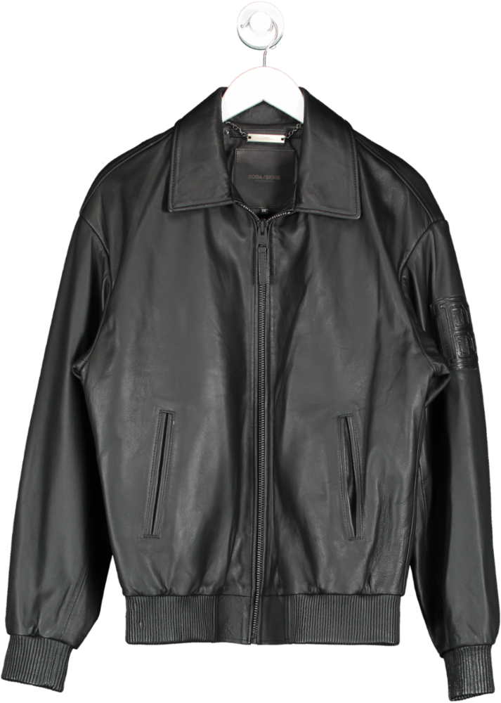 Boda Skins Black Leather Bomber Jacket (personalised) UK XS