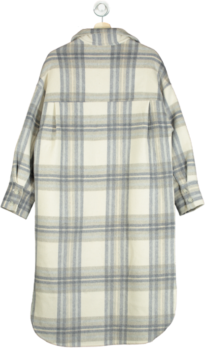 H&M Blue/White Plaid Wool-Blend Long Coat XS