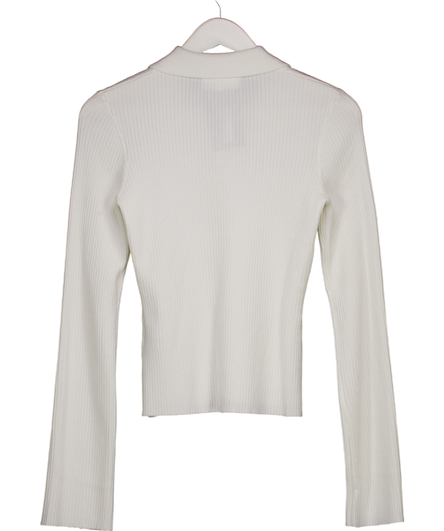 The Couture Club White Knitted Ribbed Button Through Top UK 12