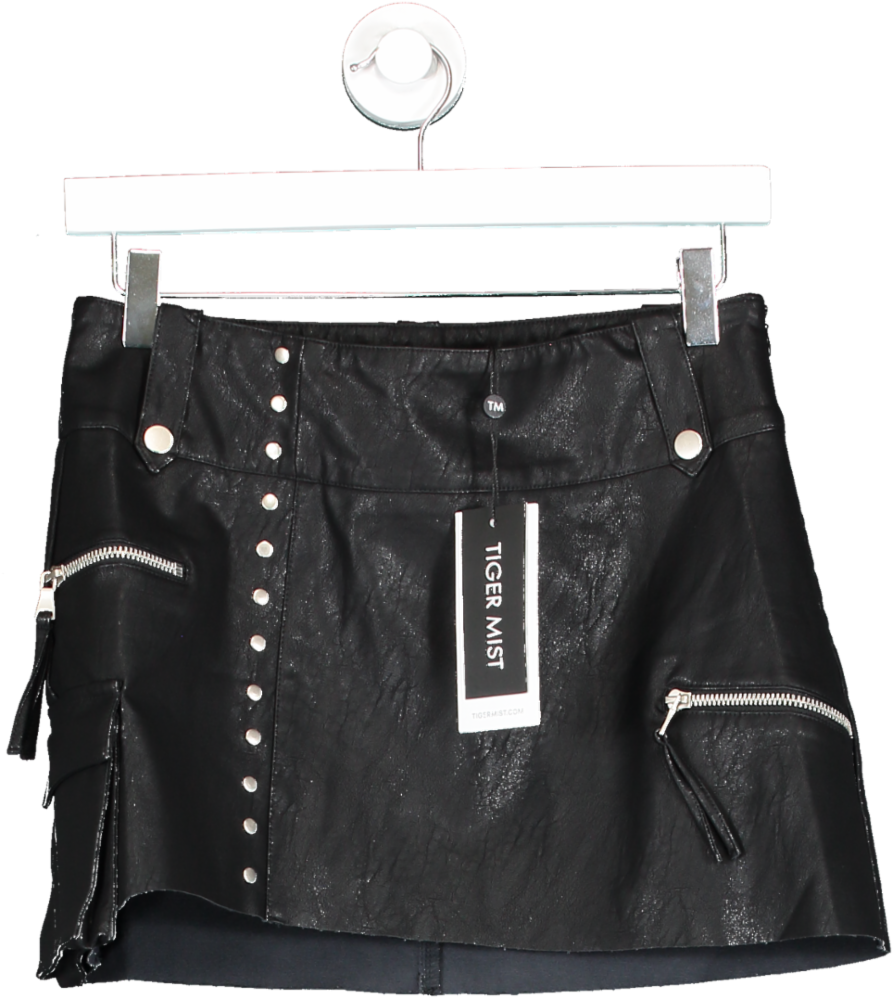 Tiger Mist Black Varga Faux Leather Skirt UK XS