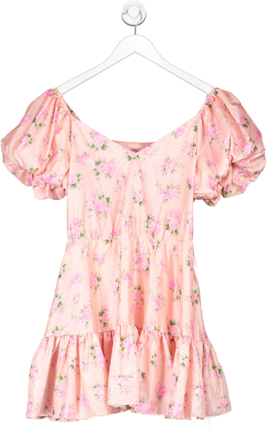 loveshackfancy Pink Satin Puff Sleeve Tiered Mini Dress UK M