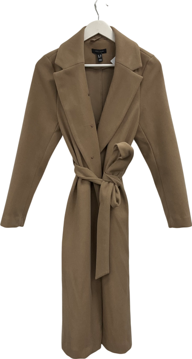 New Look Beige Camel Tailored Unlined Longline Belt Fastening Coat UK 10