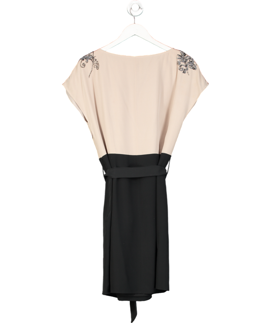 Coast Grey /black 100% Silk Beaded Colour Block Shift Dress UK 12