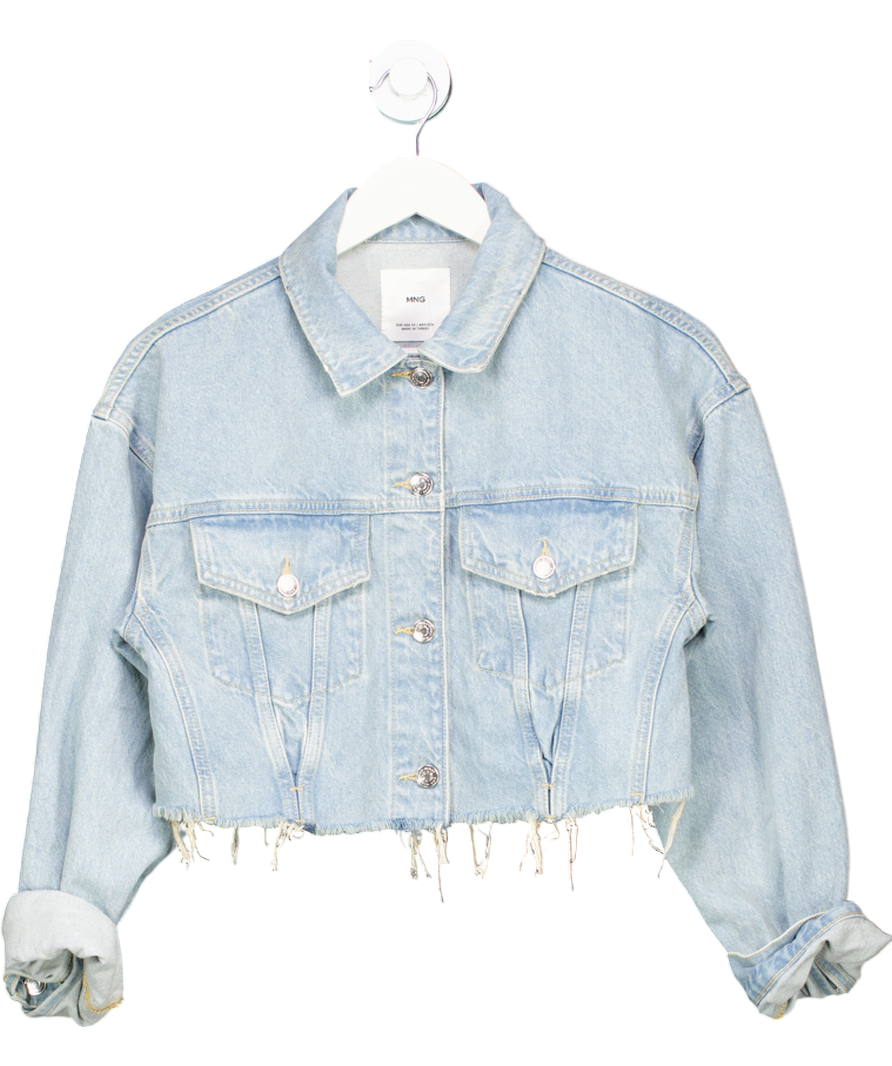 MANGO Blue Distressed Hem Denim Jacket UK XS