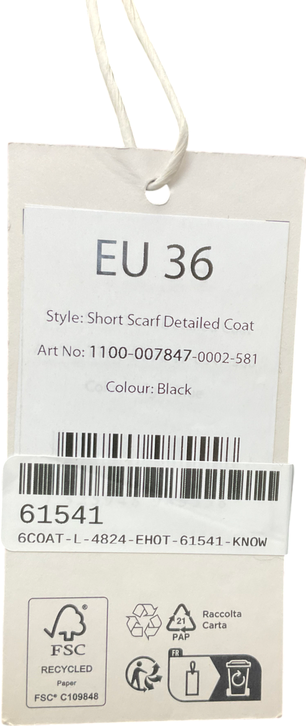 NA-KD Black Short Scarf Detailed Coat UK 8