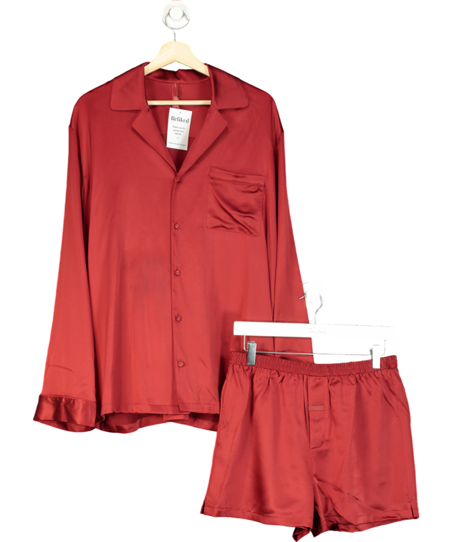 SKIMS Red Silk Oversized Pyjama Set UK S