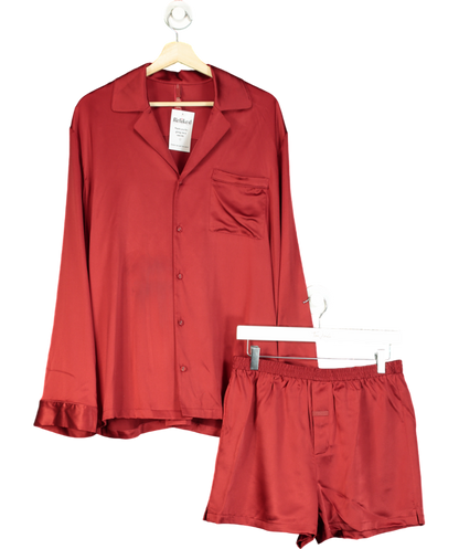 SKIMS Red Silk Oversized Pyjama Set UK S