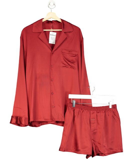 SKIMS Red Silk Oversized Pyjama Set UK S