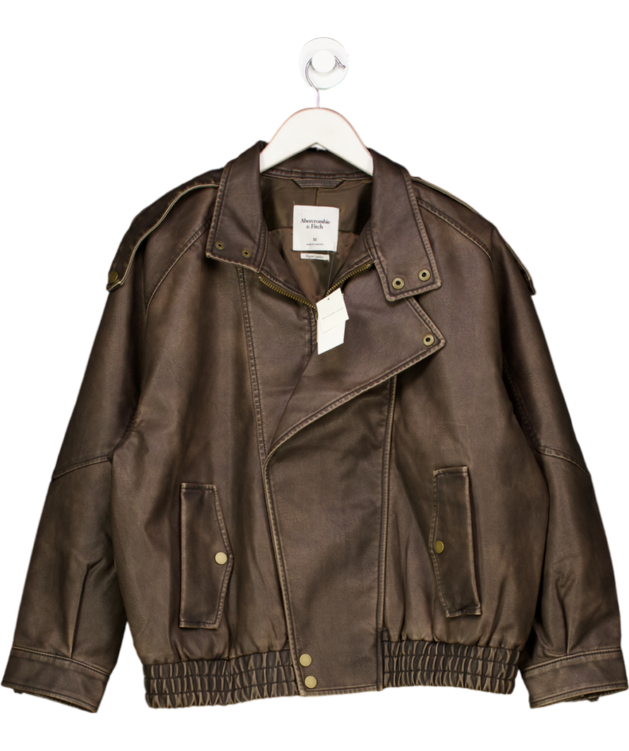 Abercrombie & Fitch Brown Vegan Leather Biker Jacket UK M