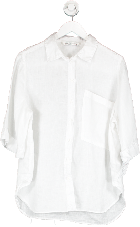 ZARA White Linen Shirt With Pocket UK L