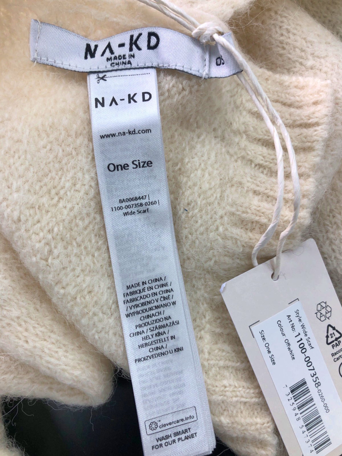 NA-KD Offwhite Wide Scarf One Size