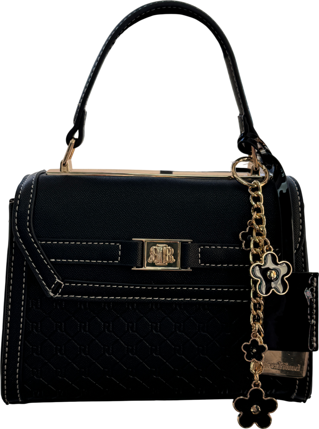 River Island Embossed Panel Mini Tote Bag In Black With Clover Charms With Crossbody Strap