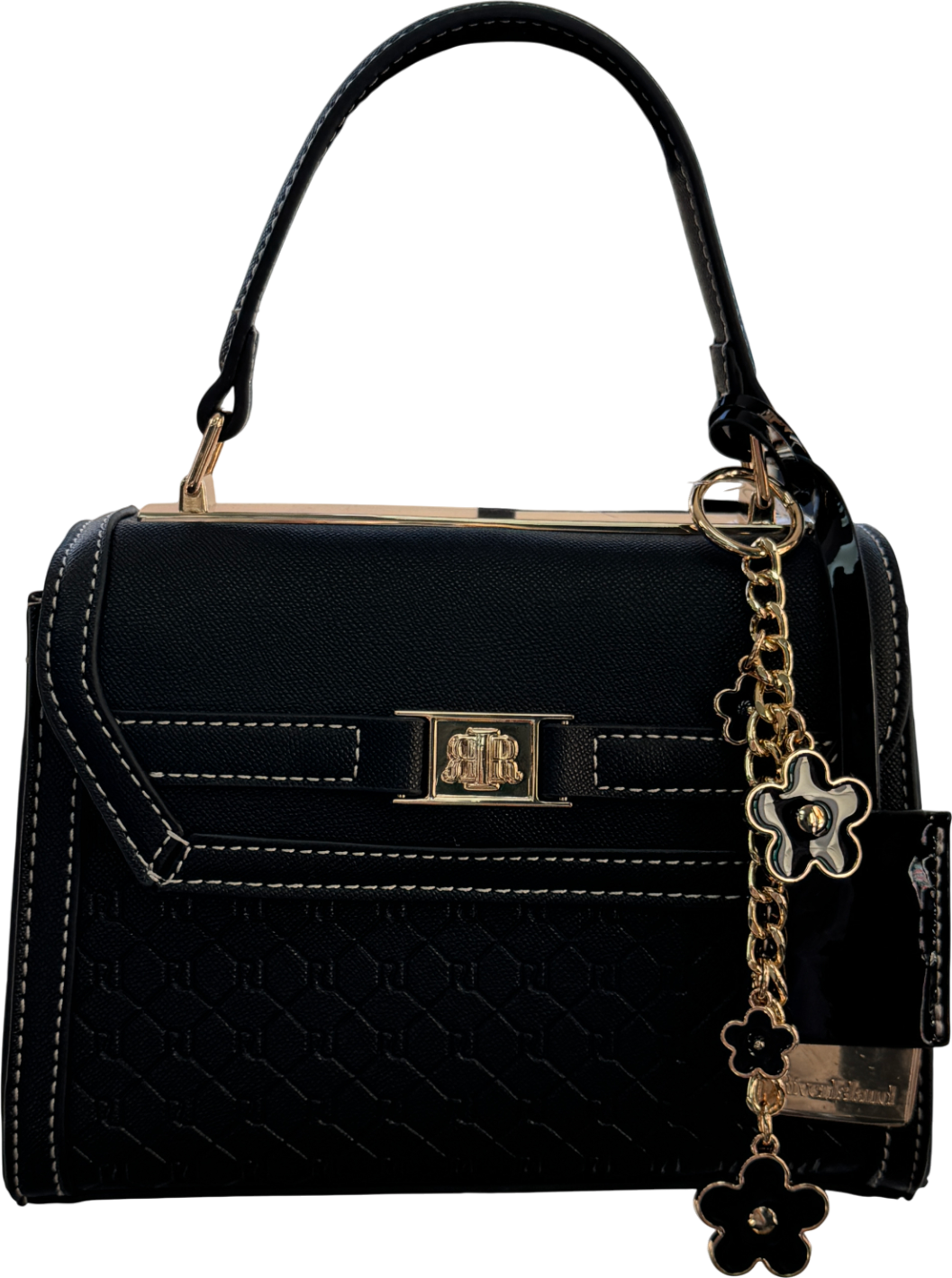 River Island Embossed Panel Mini Tote Bag In Black With Clover Charms With Crossbody Strap